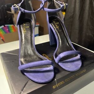 Lulus Navy Blue Suede Block High Heels with Ankle Straps. Size 8.